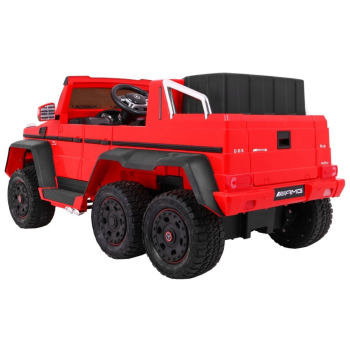 Auto Mercedes G63 6x6 MP4 dla dzieci Czerwony + 2 Pedały gazu + Regulacja siedzenia + MP4 + LED + Bagażnik + Kufer dla rodzica